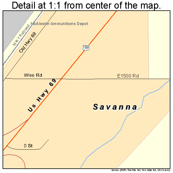 Savanna, Oklahoma road map detail