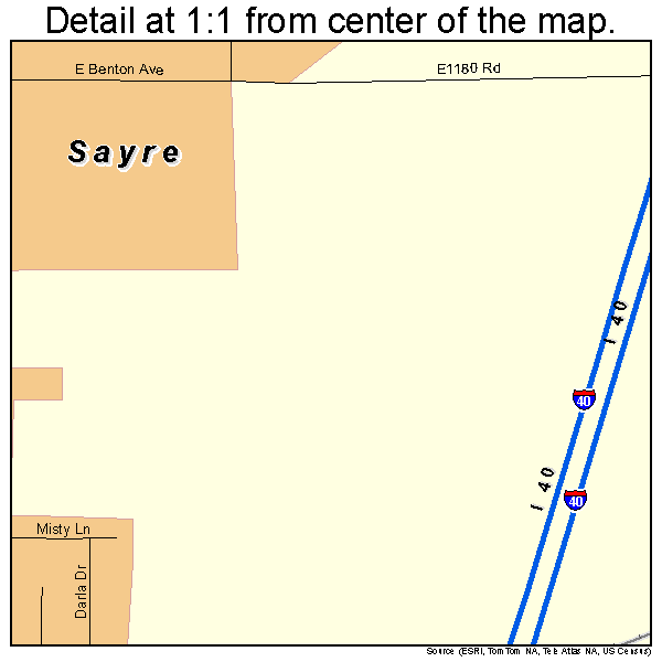 Sayre, Oklahoma road map detail