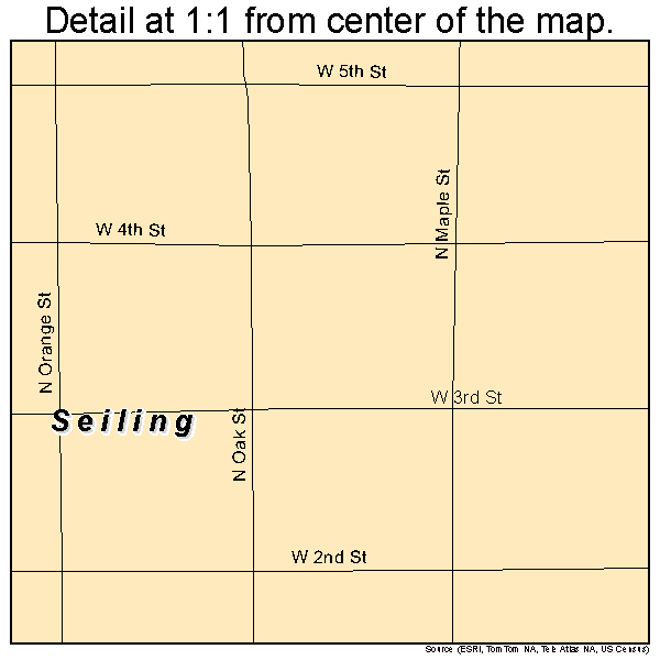 Seiling, Oklahoma road map detail