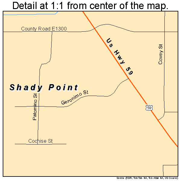 Shady Point, Oklahoma road map detail