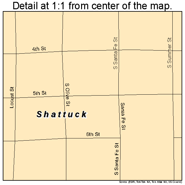 Shattuck, Oklahoma road map detail