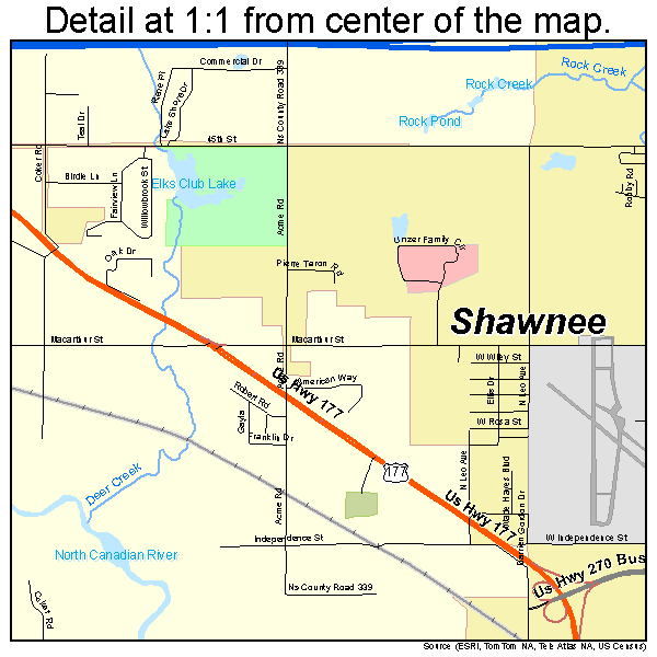 Shawnee, Oklahoma road map detail