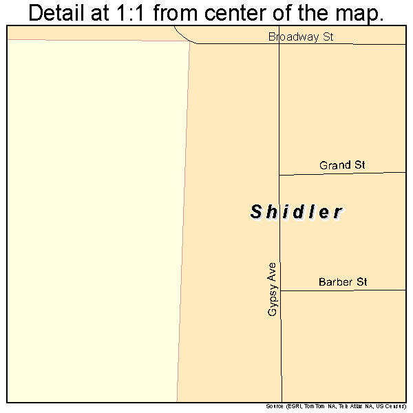 Shidler, Oklahoma road map detail