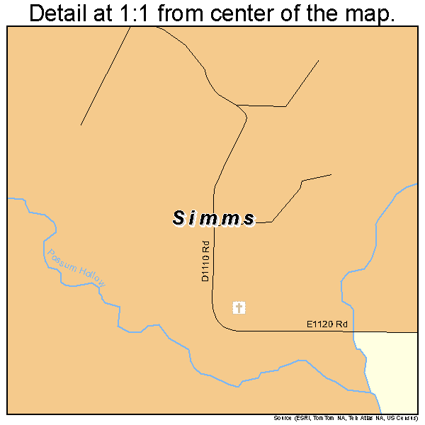 Simms, Oklahoma road map detail