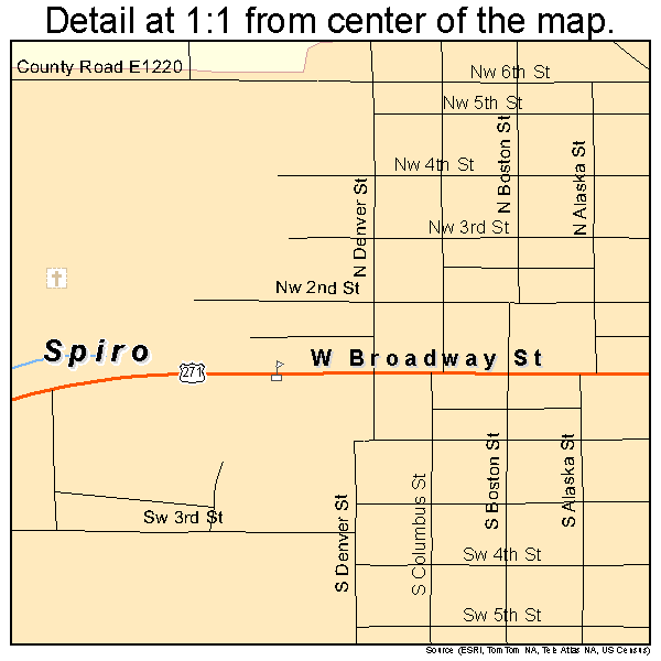 Spiro, Oklahoma road map detail