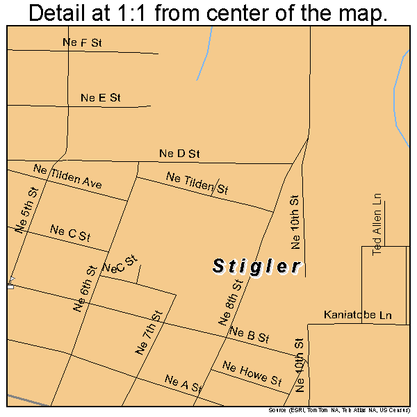 Stigler, Oklahoma road map detail