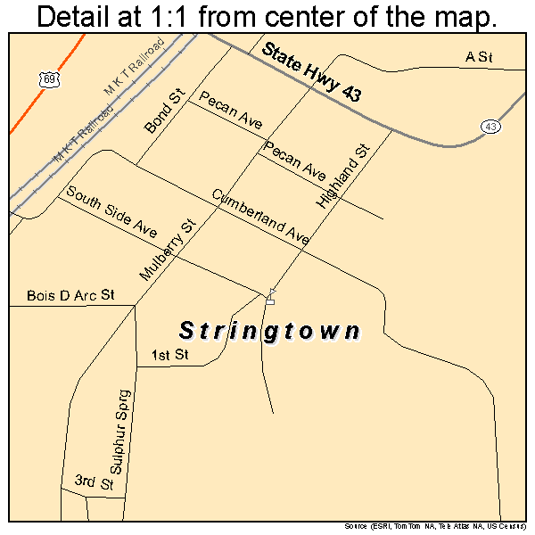Stringtown, Oklahoma road map detail
