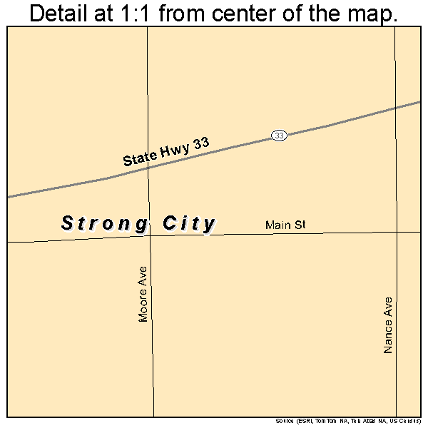 Strong City, Oklahoma road map detail