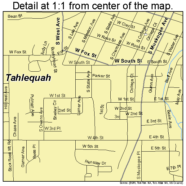 Tahlequah, Oklahoma road map detail
