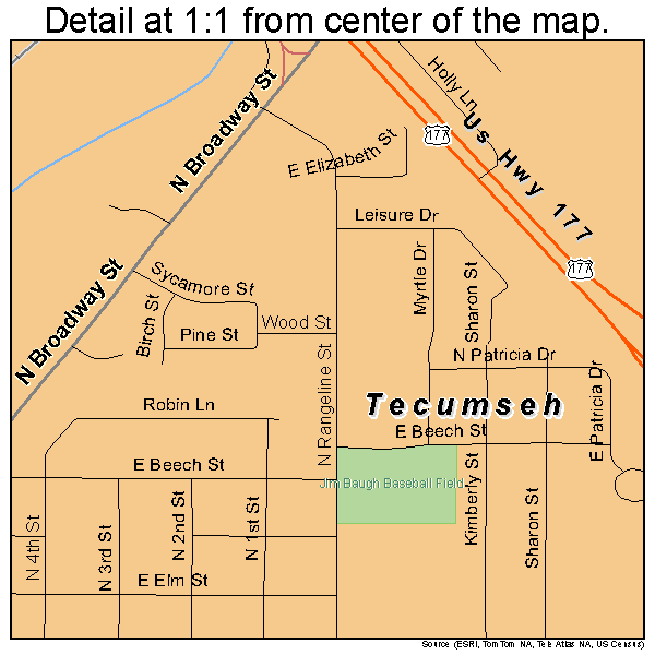 Tecumseh, Oklahoma road map detail