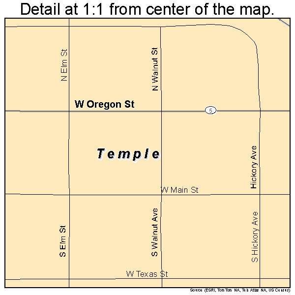 Temple, Oklahoma road map detail