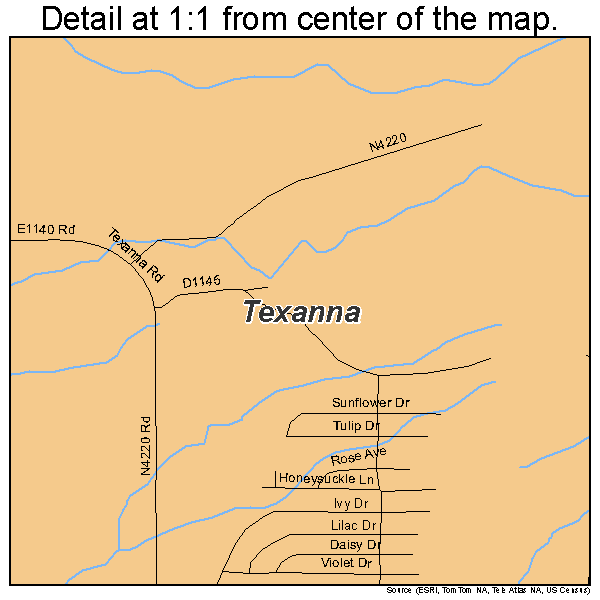 Texanna, Oklahoma road map detail