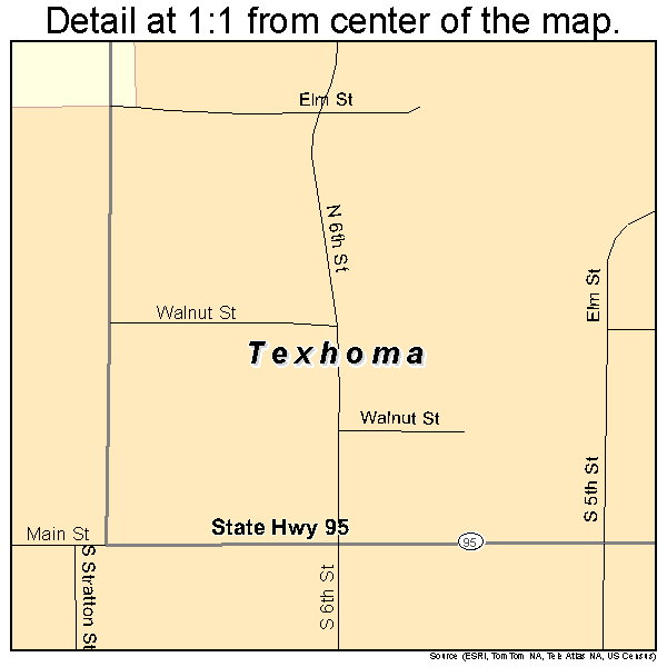 Texhoma, Oklahoma road map detail