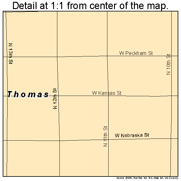 Thomas, Oklahoma road map detail