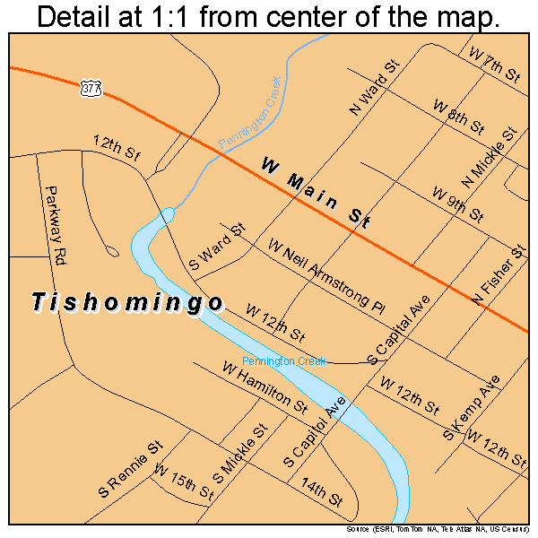 Tishomingo, Oklahoma road map detail