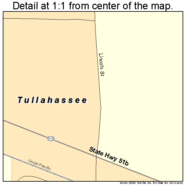 Tullahassee, Oklahoma road map detail