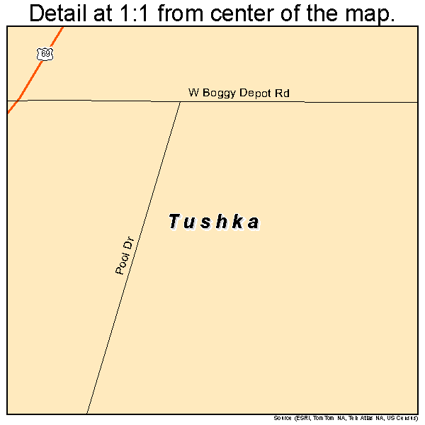 Tushka, Oklahoma road map detail