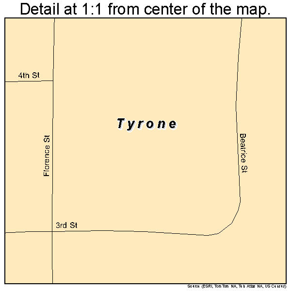 Tyrone, Oklahoma road map detail