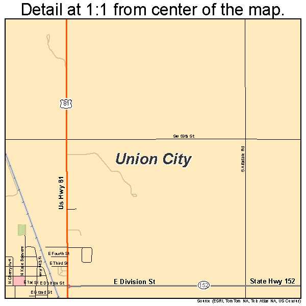Union City, Oklahoma road map detail
