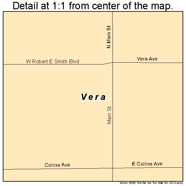 Vera, Oklahoma road map detail