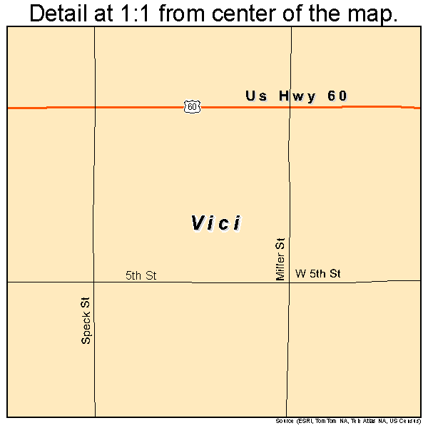 Vici, Oklahoma road map detail