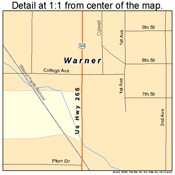 Warner, Oklahoma road map detail