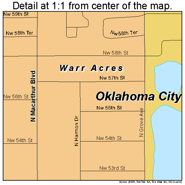 Warr Acres, Oklahoma road map detail