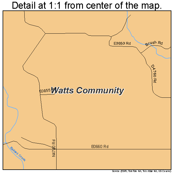 Watts Community, Oklahoma road map detail