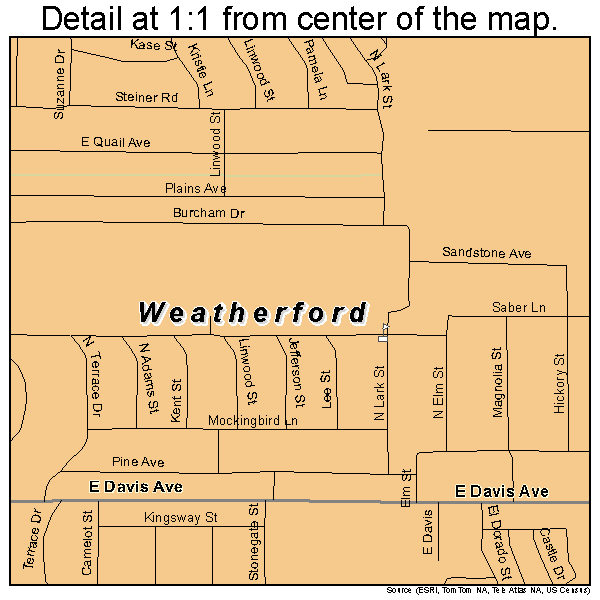 Weatherford, Oklahoma road map detail