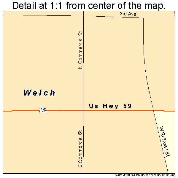 Welch, Oklahoma road map detail