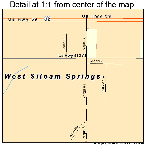 West Siloam Springs, Oklahoma road map detail