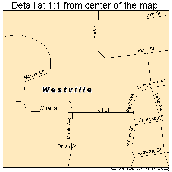 Westville, Oklahoma road map detail