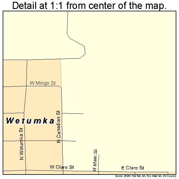 Wetumka, Oklahoma road map detail