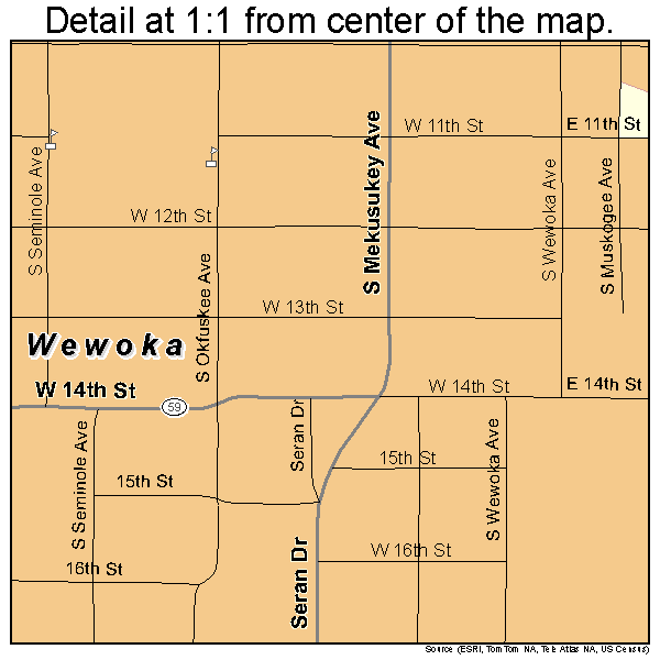 Wewoka, Oklahoma road map detail