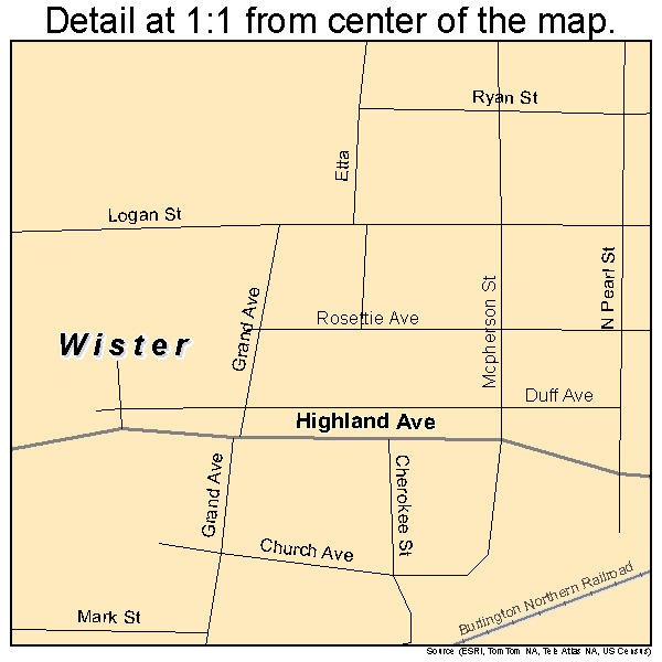 Wister, Oklahoma road map detail