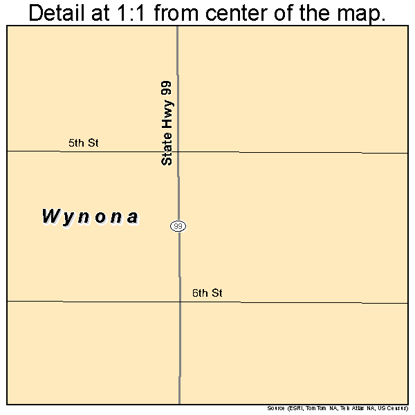 Wynona, Oklahoma road map detail