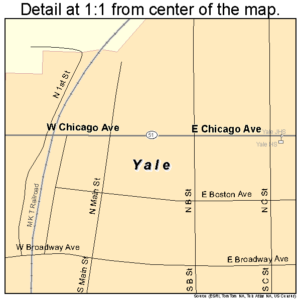 Yale, Oklahoma road map detail