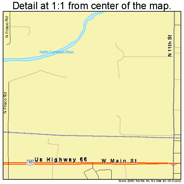 Yukon, Oklahoma road map detail