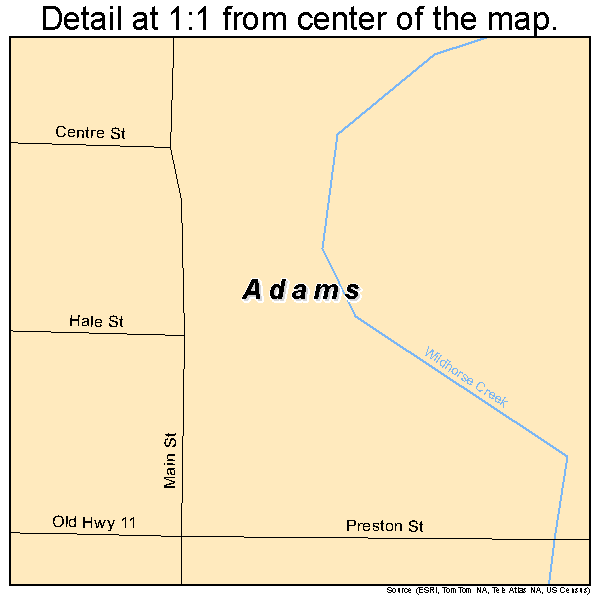 Adams, Oregon road map detail