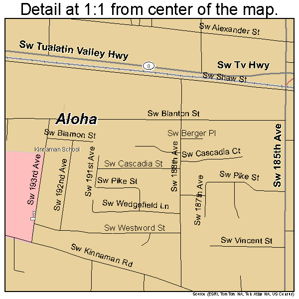 Aloha, Oregon road map detail