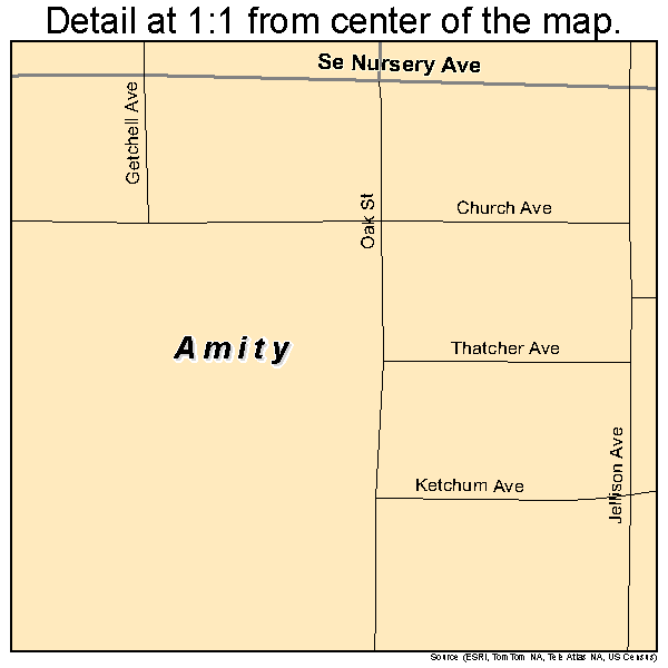 Amity, Oregon road map detail