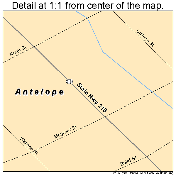 Antelope, Oregon road map detail