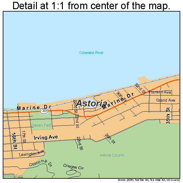 Astoria, Oregon road map detail