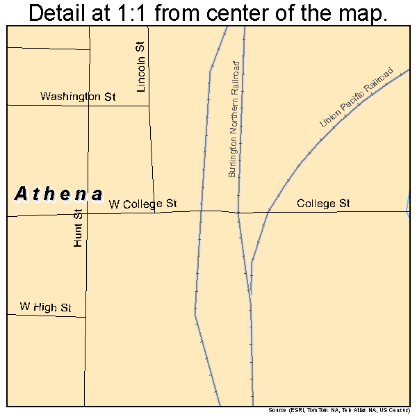 Athena, Oregon road map detail