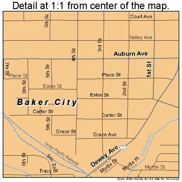 Baker City, Oregon road map detail