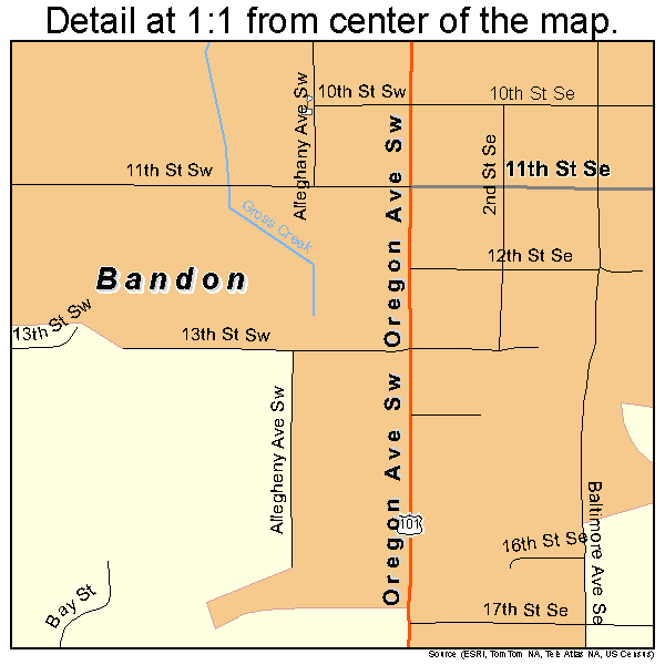 Bandon, Oregon road map detail