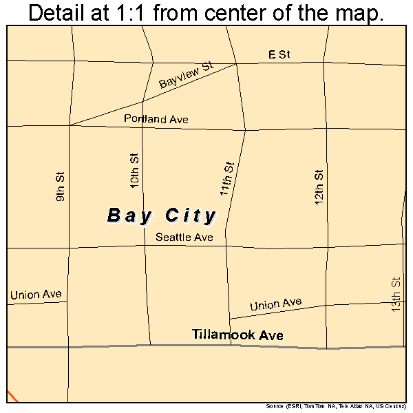Bay City, Oregon road map detail