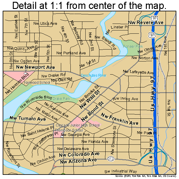 Bend, Oregon road map detail
