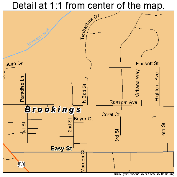 Brookings, Oregon road map detail
