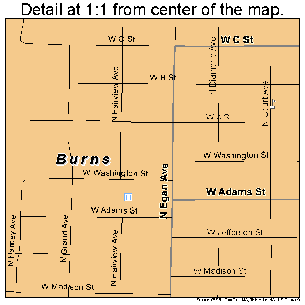 Burns, Oregon road map detail